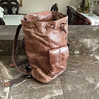 Fossil Travelers Large Vintage Camel Backpack Day Pack City Brown Leather Bag • $125