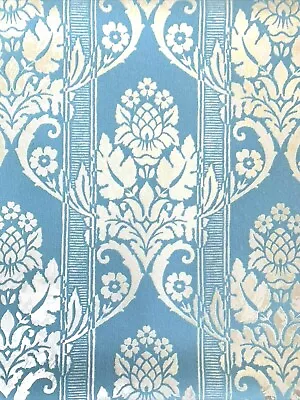 RARE 1960's Silver Metallic LITE BLUE Velvet FLOCKED Wallpaper DAMASK ~ 3 Avl • $124.99