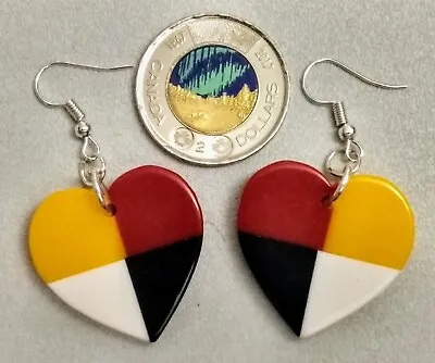 Native Heart Medicine Wheel Four Directions Slabs Dangle Hook Earrings • $15