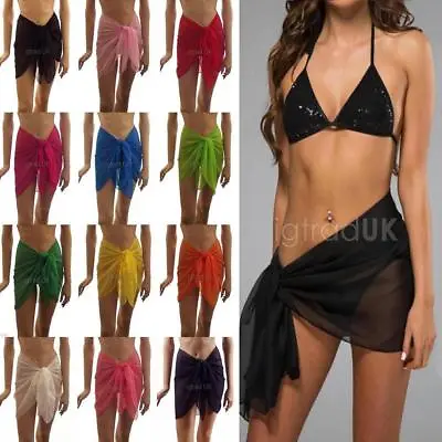 £5.95 • Buy Mini Sarong Fine Sheer Chiffon Short Length Cover Up Beach Party Swimwear Wrap