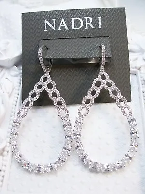 New $115 Nadri Rhodium Plated CZ Crystal Statement Oversized Large Drop Earrings • $115