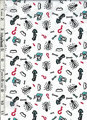 White Monopoly Tossed Icons By Camelot Fabrics Bty • $15.99