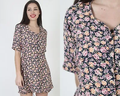 Vtg 90s Rose Liberty Print Micro Mini Dress Babydoll Grunge Skater Short Frock • $49.40