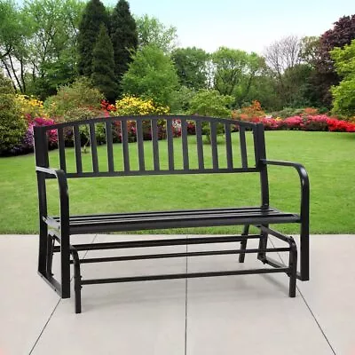 Glider Bench Outdoor Swing Glider Chair Patio Rocking Bench Metal Bench Black • $151.78