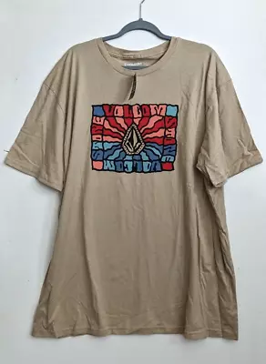 Volcom Men's Short Sleeve Logo Graphic T-Shirt Size 3XL Beige Trippy Skater NWT • $17.99