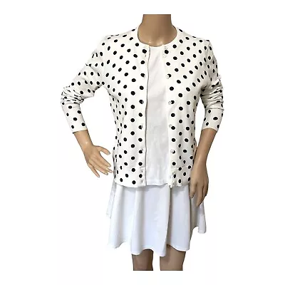 J. Crew Womens Polka Dot Jackie Cardigan Sweater Small Black White Buttons • $32.95