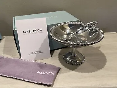 MARIPOSA String Of Pearls Aluminum Small Footed Candy Dish W/ Spoon MA-3729 • $59