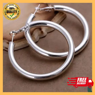 Womens 925 Sterling Silver Large 50mm Round Circle Hoop Earrings #E91 • $6.39