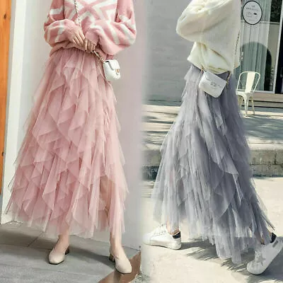 £16.89 • Buy Women High Waist Ruffle Mesh TUTU SKIRT Sheer Net Tulle Pleated Party Dress  002