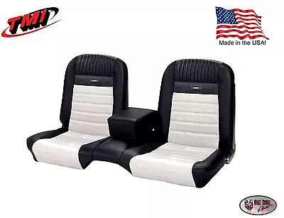 Deluxe PONY Seat Upholstery Mustang Convert Front/Rear Bench - Black & White • $1020.80