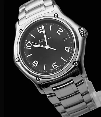 $199.91 • Buy EBEL Swiss 1911 XL Big Date Black Stainless Steel 40mm Quartz Men's Watch 7 3/4 
