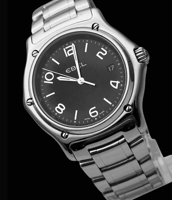 $199.91 • Buy EBEL Swiss 1911 XL Big Date Black Stainless Steel 40mm Quartz Men's Watch 7 3/4 