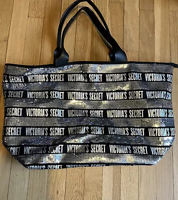 Victorias Secret Tote Sequin Bling Tote Weekender Bag Silver Sequin❤️Limited VS • $19.99