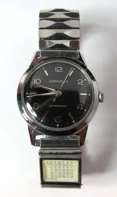 $49.95 • Buy Vintage 1966 Mens M6 Caravelle By Bulova 11 Dp Manual Wind 7'j Watch Black Dial