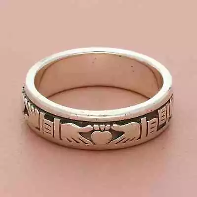 Peter Stone Sterling Silver Mens Celtic Claddagh Spinner Band Ring Size 10.75 • $38.40