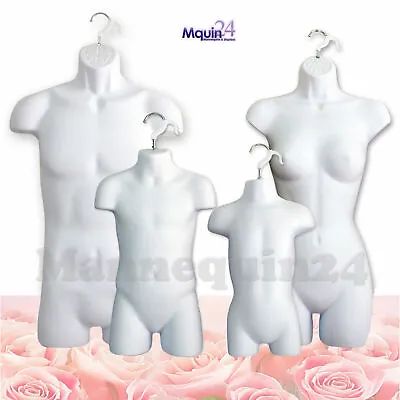 $82.85 • Buy Set Of 4 Mannequins Male Female Child Toddler White Hanging Dress Forms