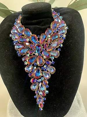 Blue Sparkling Rhinestone Crystal Bib Statement Necklace Accessory Jewellery • $99.80