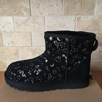 UGG Classic Mini Metallic Zodiac Crystal Bling Black Suede Boots Size 9 Women • $127.49