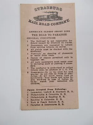 Vintage Strasburg PA Railroad Company Ticket Stub Rules UNPUNCHED Orange Train • $14.99