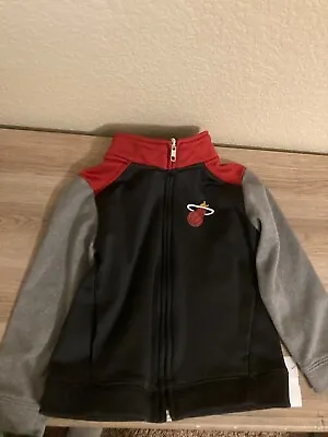 NBA Miami Heat WIndbreaker Jacket Kids Small 4 Black With Gray Sleeves Zip Front • $9.99
