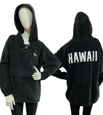 Victorias Secret PINK Hawaii Soft Fleece Pocket Hoodie Pullover Sweatshirt Black • $49.99