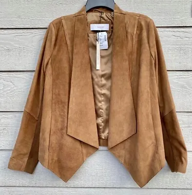 $219.99 • Buy New T TAHARI Sz M Jaimee Suede/Leather Open-Front Jacket Vicuna Lined Asymmetric
