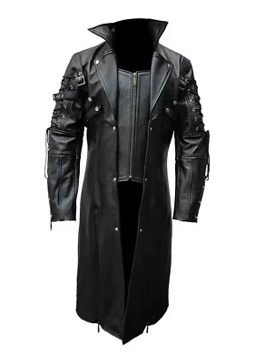 Mens Goth Matrix Trench Coat Black Leather Steampunk Jacket - Garment Chest 48  • $124.99