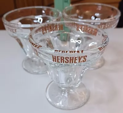 3 Hershey Logo Small  Ice Cream Sundae Thick Clear Glass Heavy Vintage Dish 3  • $14.99