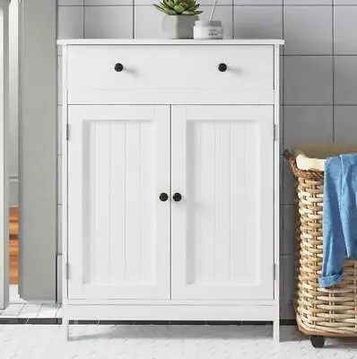 Wooden Floor Cabinet Freestanding Bathroom Storage Cabinet Unit Home Decor White • $54.99