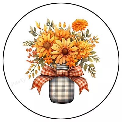 Autumn Flower Gingham Mason Jar Envelope Seals Labels Stickers Party Favors • $1.99