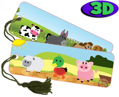 Farm Animals Moving 3D Hologram Bookmark With Tassel - Book Place Holder 15X5CM  • £2.31