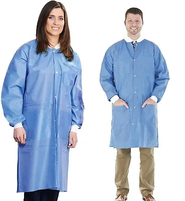 Disposable Lab Coat Protective Sanitary Gown SKY Blue Medical Size LARGE 50/CASE • $125