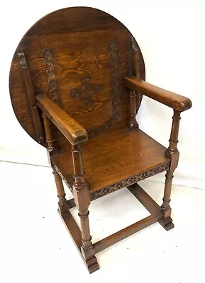 Antique Carved Oak Monks Chair /  Seat Metamorphic Chair Table • £345