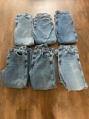 6 Lot Wrangler Jeans Mens 38x32 Blue Denim Cowboy Cut Pants Workpants • $89.99