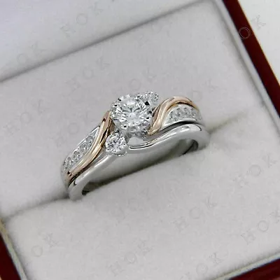 1.50CT Round Lab-Created Diamond Engagement Wedding Ring Set 14K 2-Tone Gold FN • $301.31