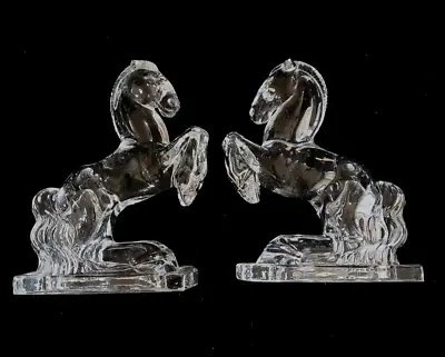 VTG L E Smith Rearing Horse Bookends Clear Art Glass Set • $29.99