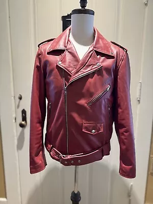 New Without Tags Men's Red Leather Moto Jacket In Size Medium • $275