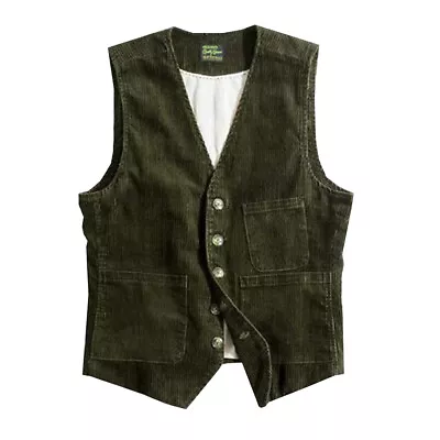 Mens Soft Corduroy Blazer Vest Coat Casual Retro Single-breasted Waistcoat UK • $20.89