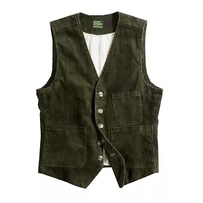 Mens Soft Corduroy Blazer Vest Coat Casual Retro Single-breasted Waistcoat US • $20.61