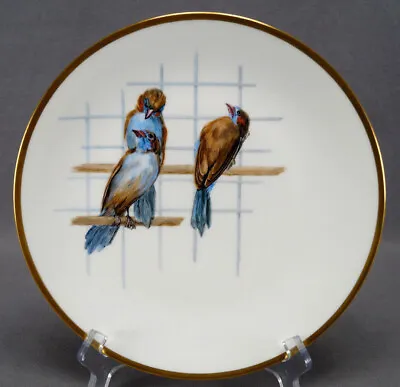 Minton Hand Painted 3 Blue Waxbill Birds & Gold 9 5/8 Inch Plate Circa 1888 • $195