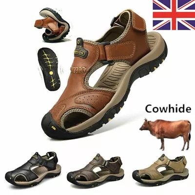 Men's Summer Sandals Outdoor Walking Hiking Close Toe Beach Leather Shoes Size • £19.06