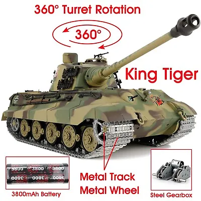 HengLong 7.0 1/16 German King Tiger Henschel 3888 RC Tank Metal Tracks Gearbox • $276.99