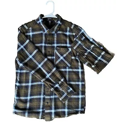 Volcom Men's Button Up Long Sleeve Flannel Shirt Modern Fit Brown Plaid Sz Small • $18