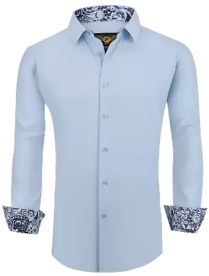 Mens PREMIERE LIGHT BLUE Long Sleeve BUTTON UP Dress Shirt 4 Way Stretch 758 • $44.98