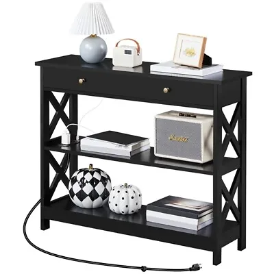 Wood Console Table With Outlet Entryway Table With Drawer & Storage Shelves  • $99.99