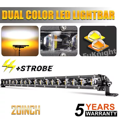 6D 20  Inch LED Light Bar White Amber Slim Row Strobe Offroad Lamp SUV ATV Truck • $44.57
