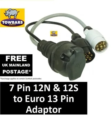 Adaptor 7 Pin 12N & 12S Vehicle To 13 Pin Euro Style Electrics On Caravan Towbar • £18.95