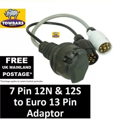 Adaptor 7 Pin 12N & 12S Vehicle To 13 Pin Euro Style Electrics On Caravan Towbar • £18.95