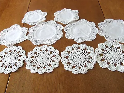 10 Small  Vintage Assorted White Hand Crochet/ Linen Fine Lace  Doilies. • £5.99