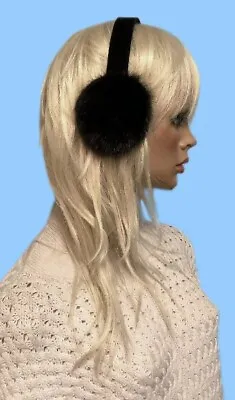 NEW GENUINE BLACK RANCH MINK FUR EARMUFFS One Fits All-LOOKS GREAT WITH ANY COAT • $54.95